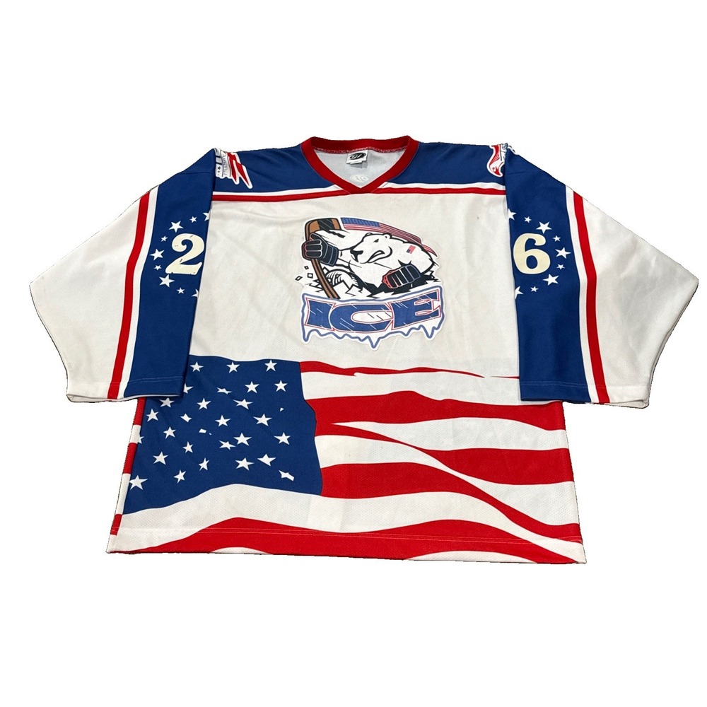 Vintage Indianapolis Ice IHL CHL Hockey Jersey 9/11 USA Game Team Issue Used 3XL